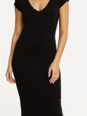 See You Monday Black V-Neck Midi Bodycon Dress